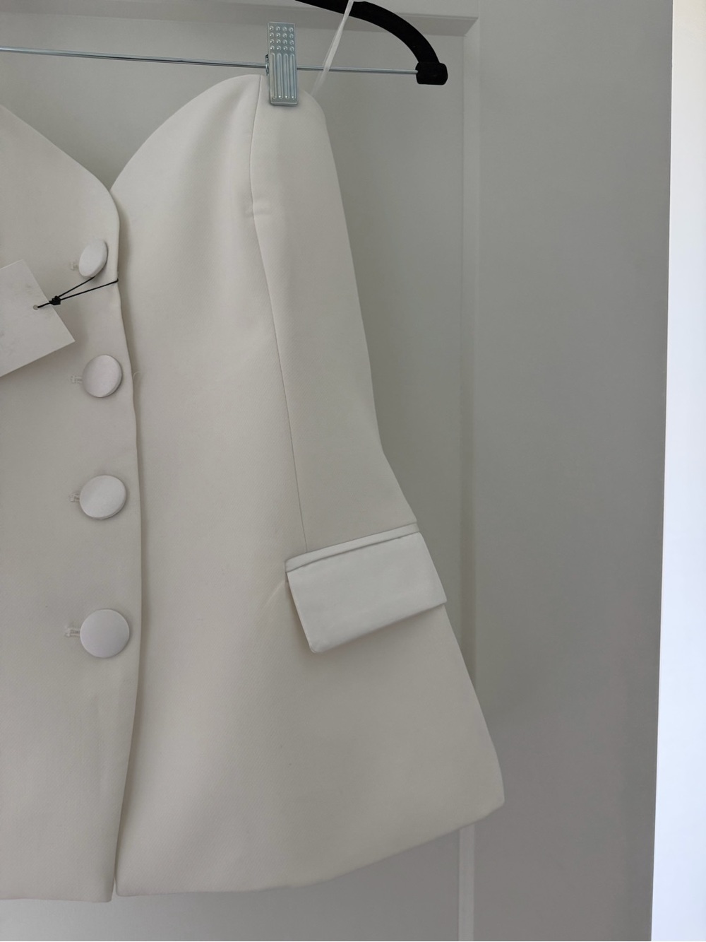 ZARA Ivory Strapless Blazer Top with Covered Buttons - Picture 3 of 5